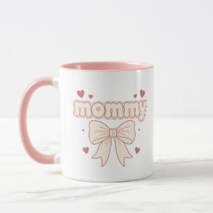 Caneca Laço Rosa de Coração Design Feminino Fofo de Mamãe