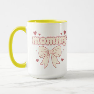 Caneca Laço Rosa de Coração Design Feminino Fofo de Mamãe