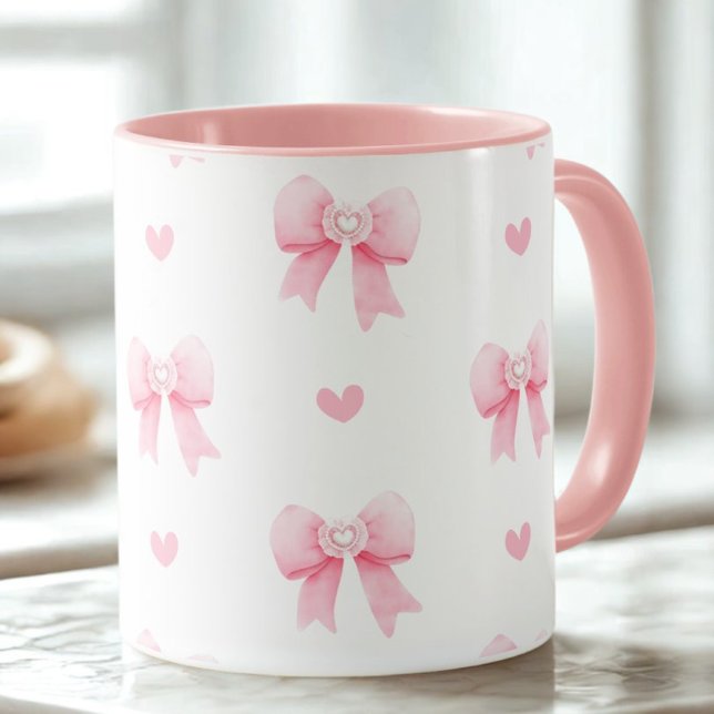 Caneca Laços e Corações Rosa Coquette (Criador carregado)