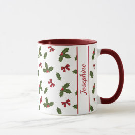 Caneca Laços Vermelhos e Plantas de Azevinho de Natal Pad