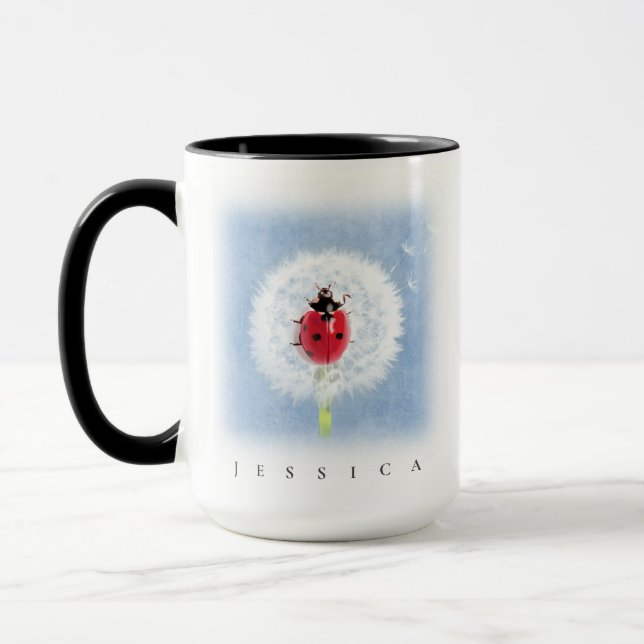 Caneca Ladybug bonito na natureza Dandelion (Esquerda)