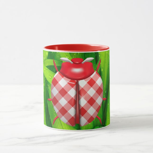 Caneca Ladybug grama gingham cheque branco-vermelho (Centro)
