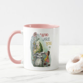 Caneca Lagarta rosa-branca em Alice na Arte Maravilha