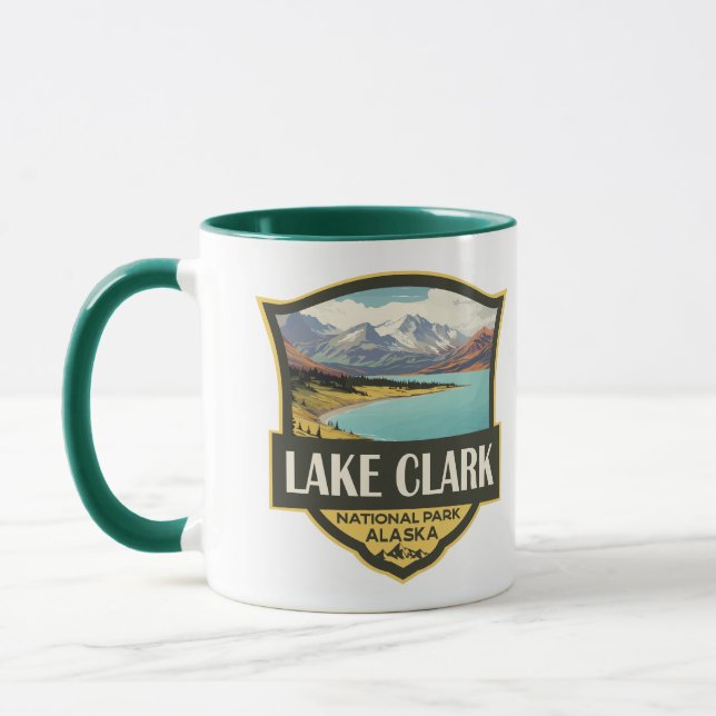 Caneca Lago Clark National Park Ilustração Viagem Art (Esquerda)