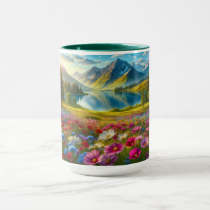 Caneca Lago de montanha primavera/floral colorida