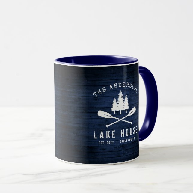 Caneca Lago Rustic House Barat Oars Trees Blue Wood Impre (Frente Esquerda)
