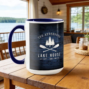 Caneca Lago Rustic House Oars Trees Blue Wood Impressão G