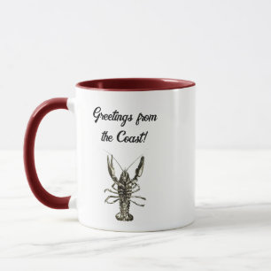 Caneca Lagosta Do Oceano Sortudo, Esboço Do Lápis Náutico