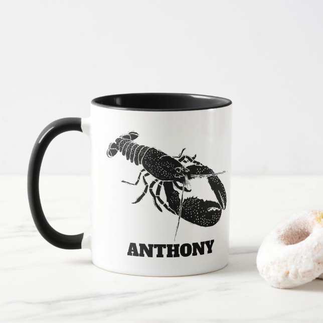 Caneca Lagosta Negra e Branca Personalizada (Com Donut)