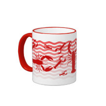 Lagostas vermelhas em ondas vermelhas,