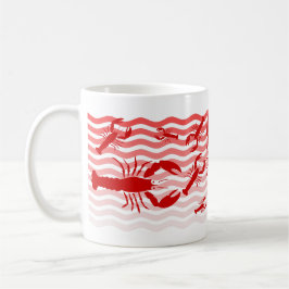 Caneca Lagostas vermelhas em ondas vermelhas,