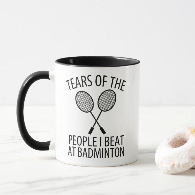 Caneca Lágrimas das Pessoas que espanco em Badminton Engr (Com Donut)