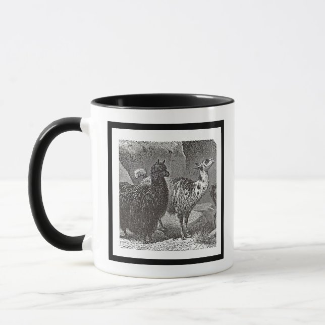 Caneca Lama Alpaca Andes, preto e branco, Arte Animal (Esquerda)