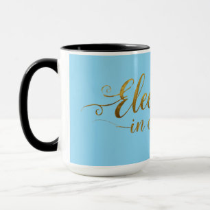 Caneca Lâmpada Elegante Azul e Dourada de Caligrafia - In