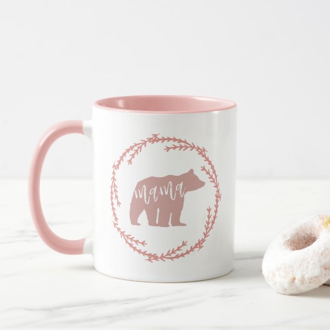 Caneca Lâmpada, Rosa, Corrida, Mama Bear Mug (Com Donut)