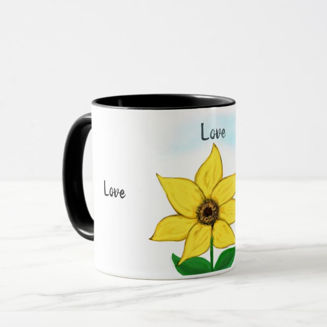 Caneca Lâmpadas de Amor de Girassol Amarelo (Frente Esquerda)
