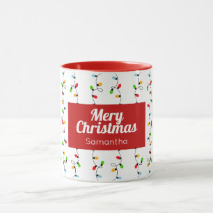 Caneca Lâmpadas Luzes de Natal Simples Vermelhas