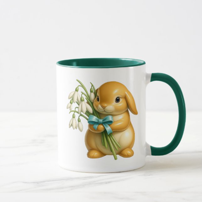 Caneca Lapin 3D mignon avec bouquet et effet porcelaine. (Direita)