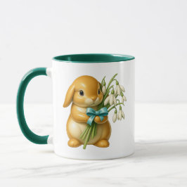 Caneca Lapin 3D mignon avec bouquet et effet porcelaine.