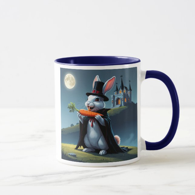 Caneca Lapin vampire mignon sous la lune avec une carotte (Direita)
