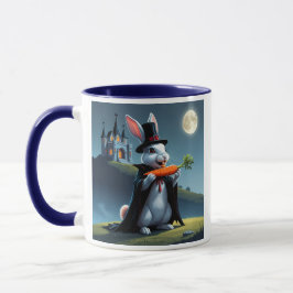Caneca Lapin vampire mignon sous la lune avec une carotte
