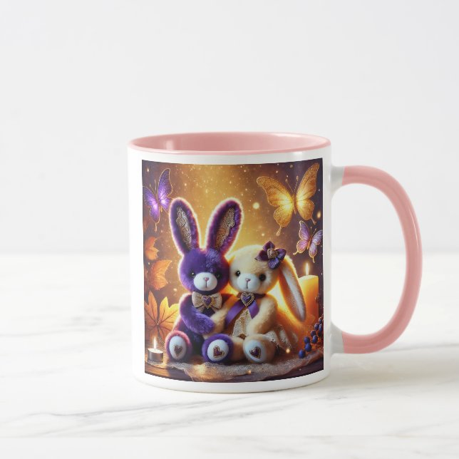 Caneca Lapins en peluche mignons et élégants et papillons (Direita)