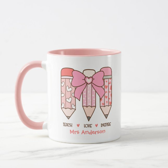 Caneca Lápis do Dia dos Namorados do Professor Fofo Perso (Esquerda)