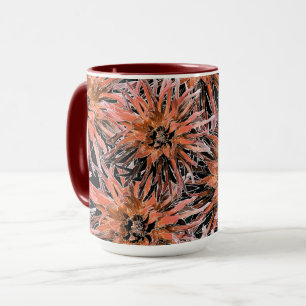 Caneca Laranja-aquarela e flores marrons.
