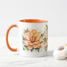 Laranja Aquarela Flor Disposição Café