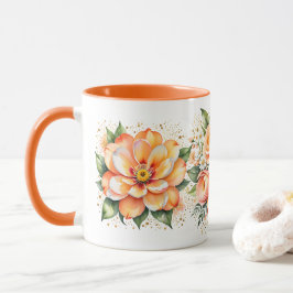 Caneca Laranja Aquarela Flor Disposição Café