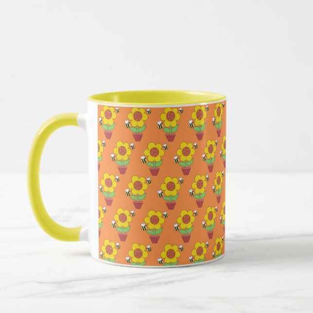 Caneca Laranja Brilhante E Girassol Amarelo (Esquerda)