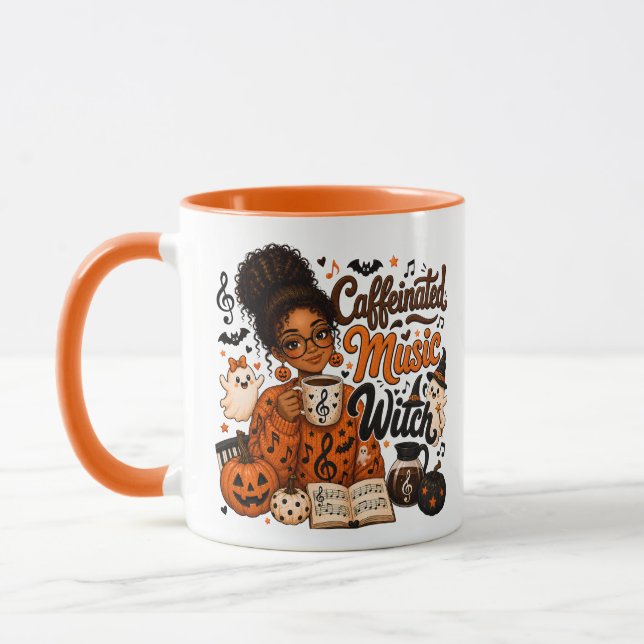 Caneca Laranja Bruxa Cafeinada Professora de Músic (Esquerda)