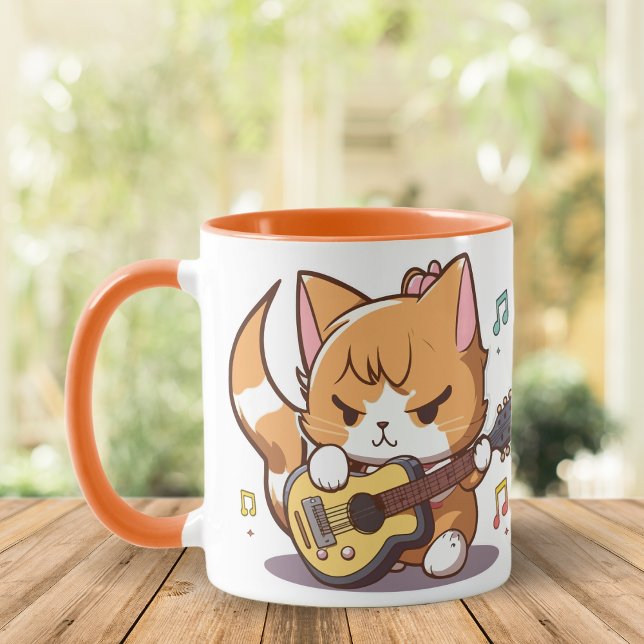Caneca Laranja-Cachorro Tocando Violão (Criador carregado)