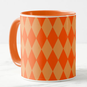 Caneca Laranja Claro e Escuro Harlequin Diamantes Xadrez