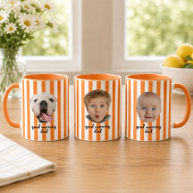 Caneca Laranja com 3 Fotos do Bebê no Dia dos Pais