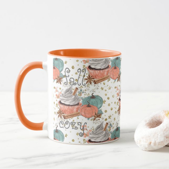 Caneca Laranja de abóboras de outono (Com Donut)