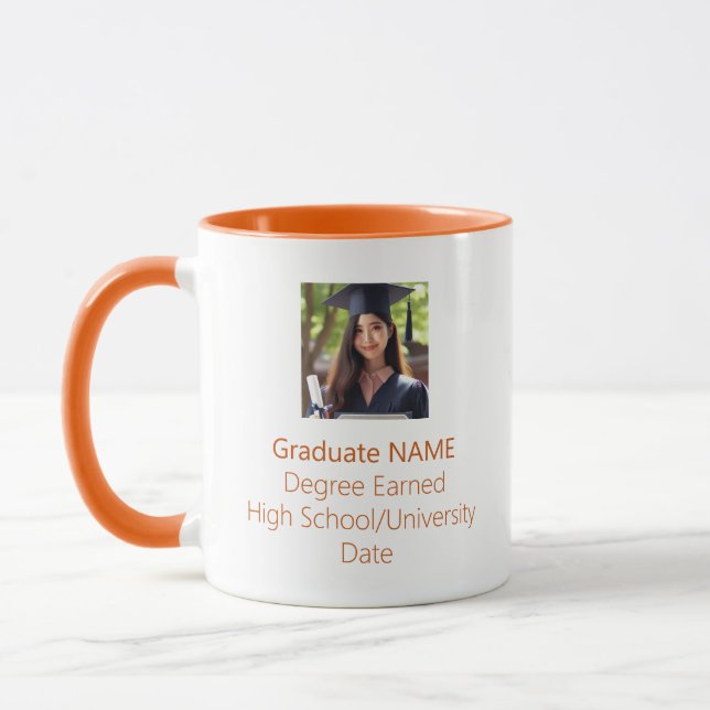 Caneca Laranja de Graduação de Fotos de Formando Personal (Esquerda)