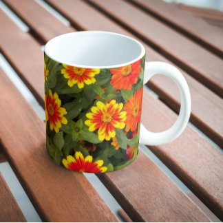 Caneca Laranja e Amarelo Zinnias Floral