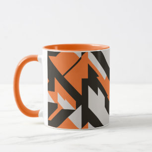 Caneca Laranja escuro e Design geométrico preto