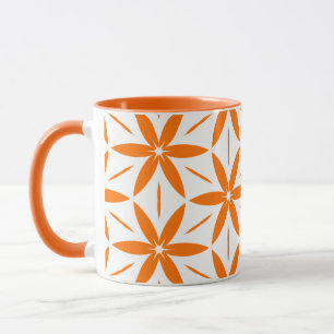 Caneca Laranja Geométrico Floral Moderno de Meados do Séc