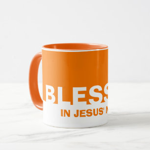 Caneca Laranja Moderno BESSADO Em Nome De Jesus Cristão