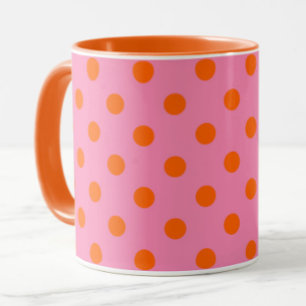 Caneca Laranja no Design de padrão Bolinhas cor-de-rosa
