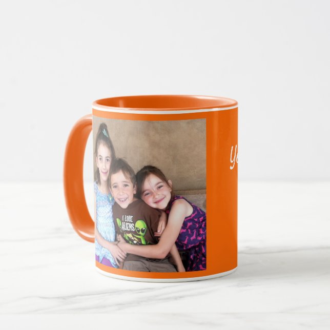 Caneca Laranja Personalizar FOTO MODELO de presente Coffe (Frente Esquerda)