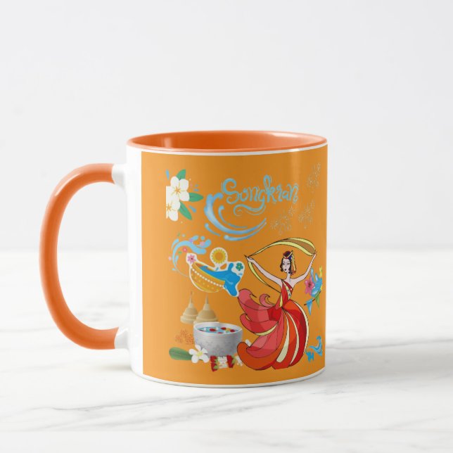 Caneca laranja radiante do ano novo tailandês (Esquerda)