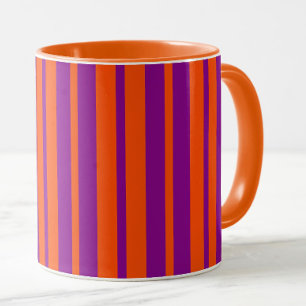 Caneca Laranja Roxo Design de Padrão de Listras Elegantes