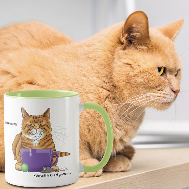 Caneca Laranja Sonolento Gato Gengibre Café Verde Roxo (Criador carregado)