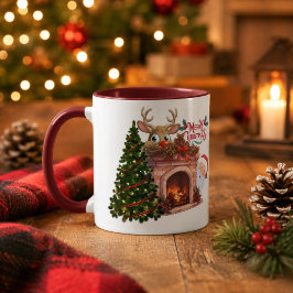 Caneca Lareira de Rena Feliz Natal Personalizada