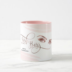 Caneca Lash Boss Makeup Eyebrow Olhos Lashes Rosa Dourado