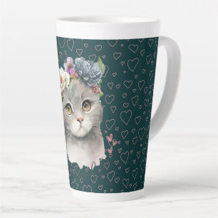 Caneca Latina Cerâmica - Gato Cinto e Flores Selva