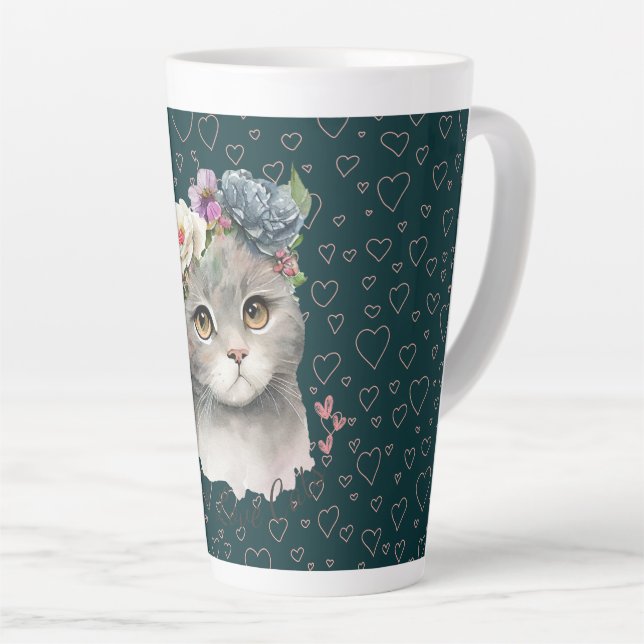 Caneca Latina Cerâmica - Gato Cinto e Flores Selva (Ângulo direito)